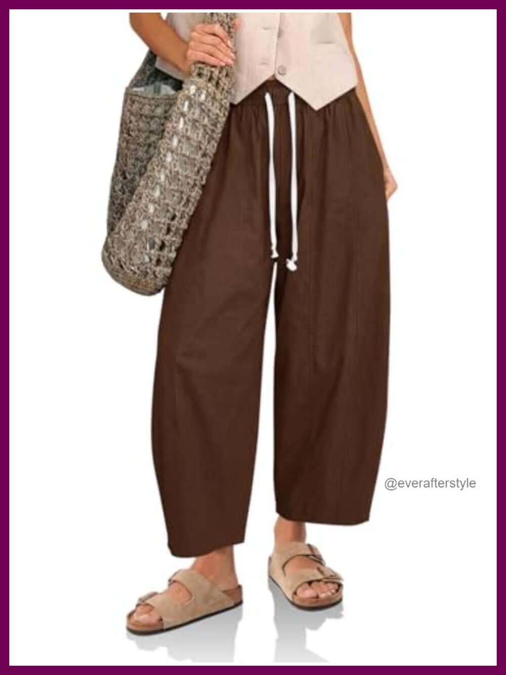 Womens Baggy Barrel Pants High Waisted Drawstring Cropped Trousers